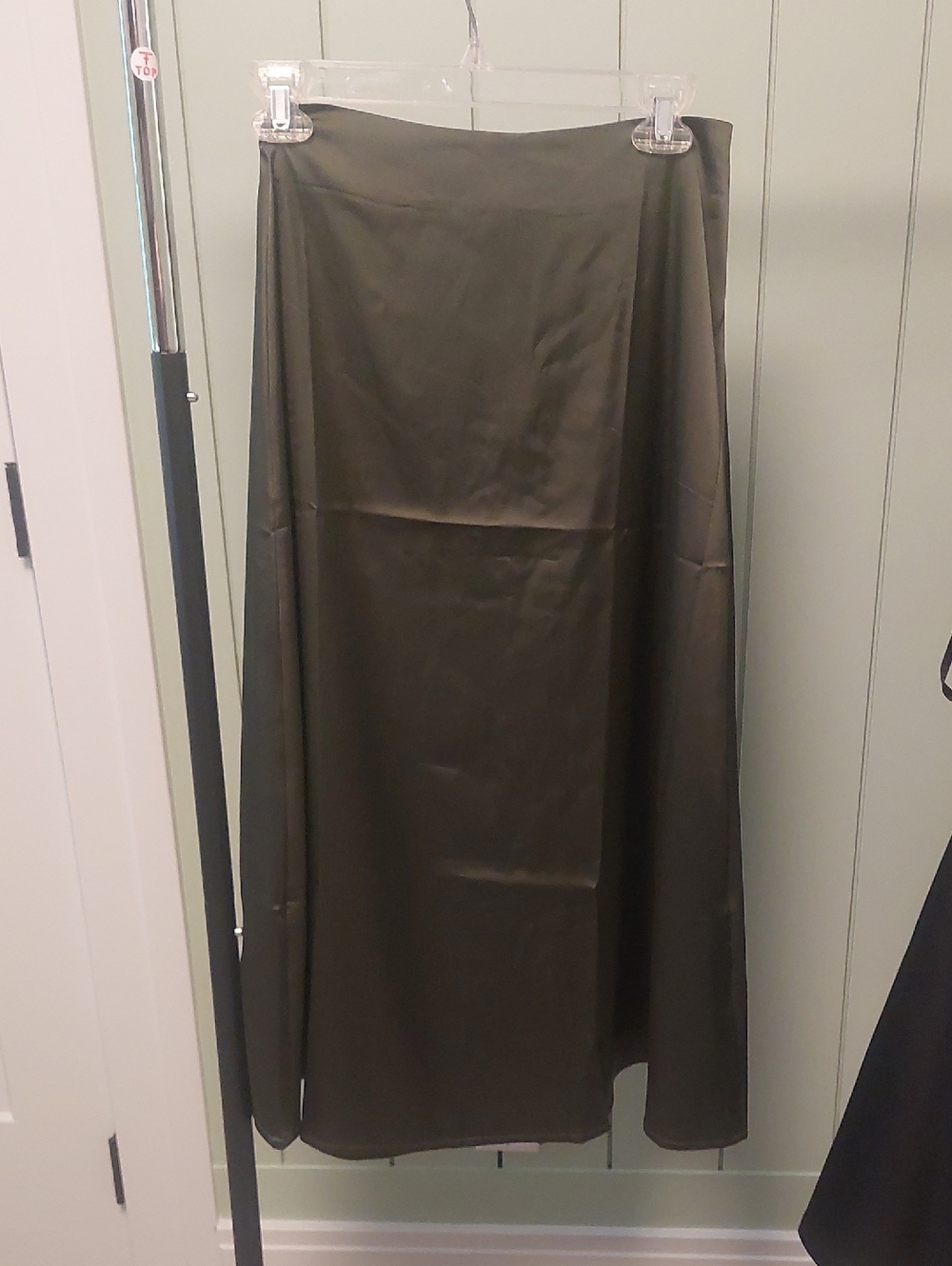 Amazon Olive Green Maxi Satin A-Line Skirt